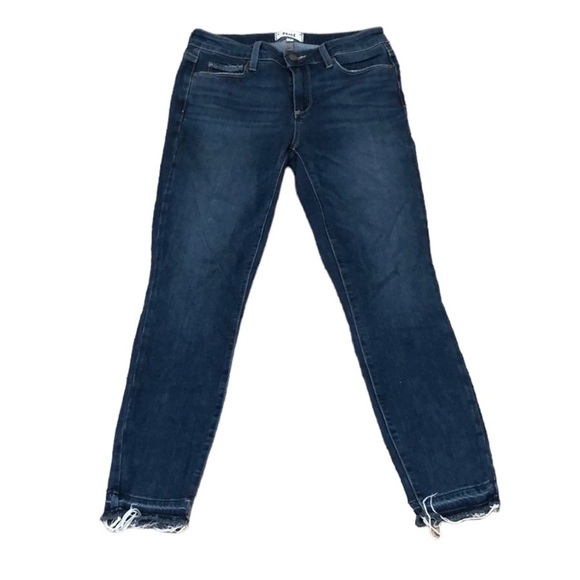 Paige Verdugo Crop Jeans Size 27 Dark Blue Unravels Raw Hem - Picture 1 of 11